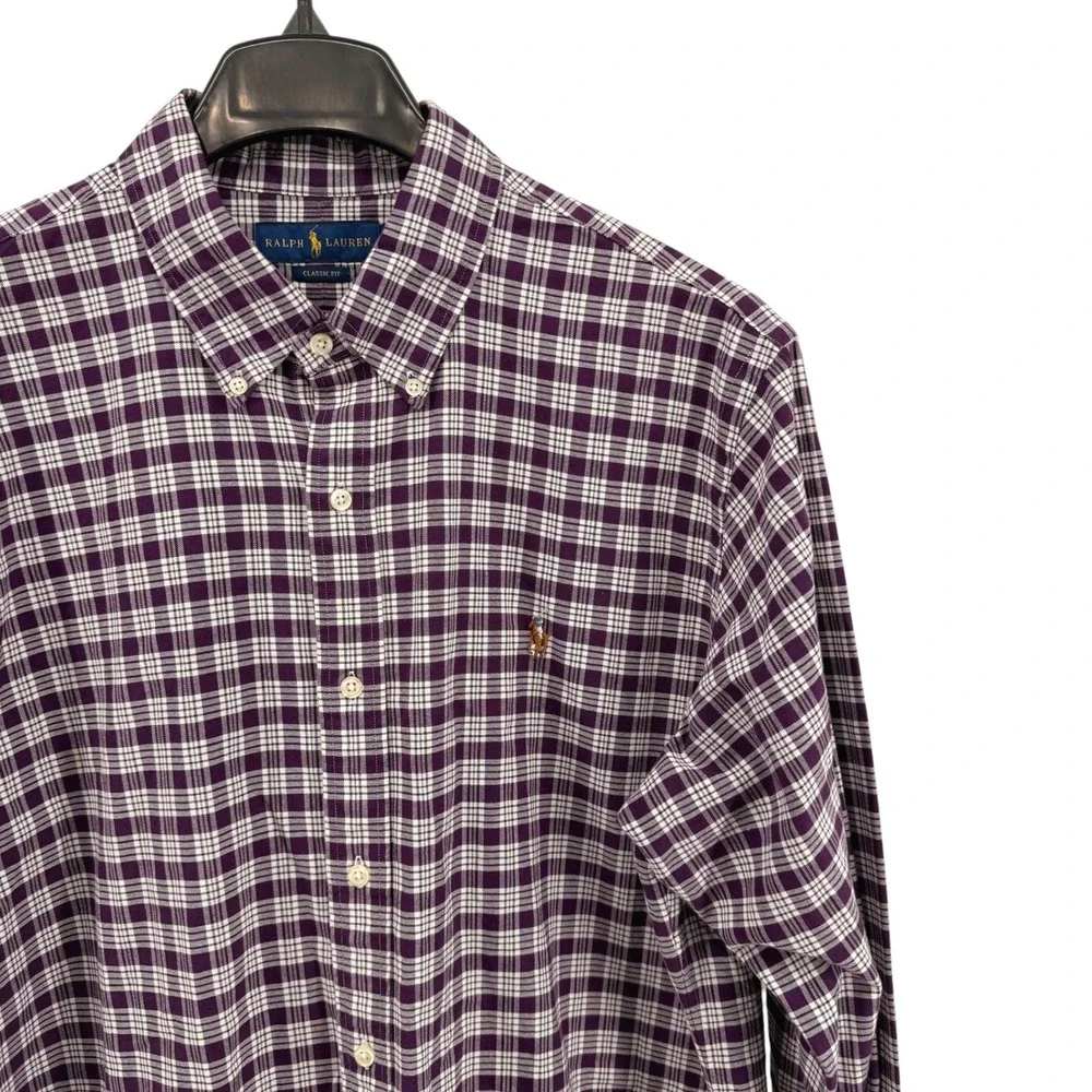 Polo Ralph Lauren Button Down Mens XL Pre-Owned Shirt Purple Plaid Classic Fit‎